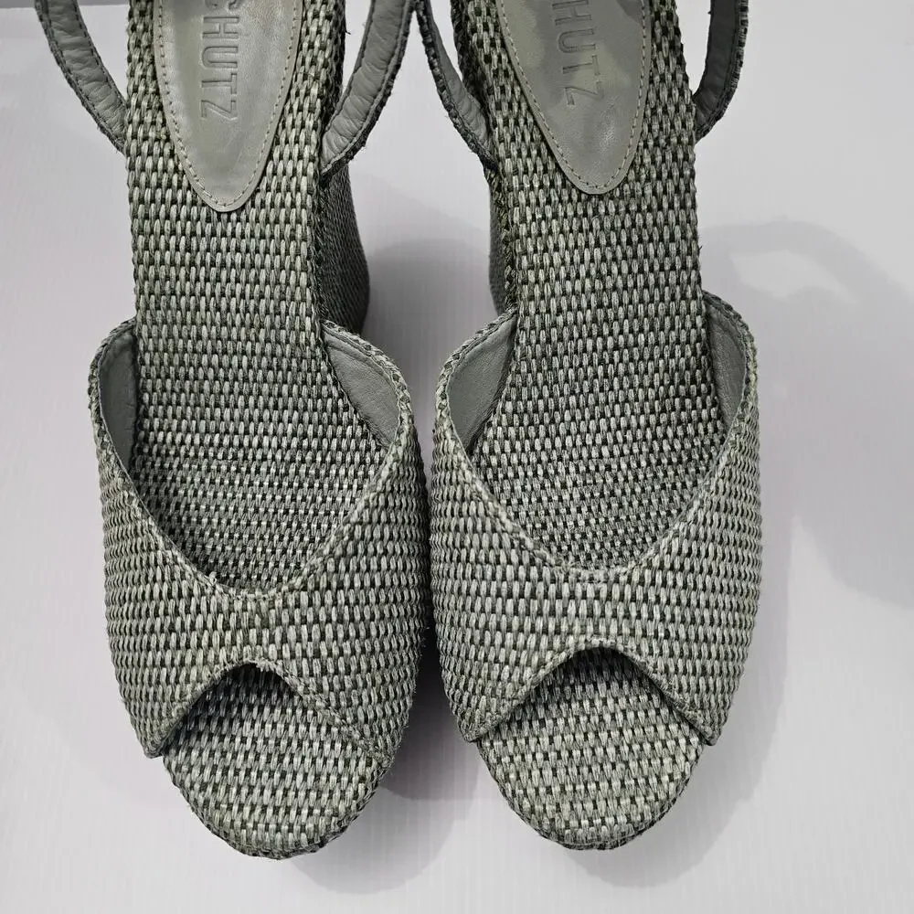 NEW Schutz Neith Straw Wedge Sandal Platform Green Raffia Size 9.5 - Picture 5 of 13